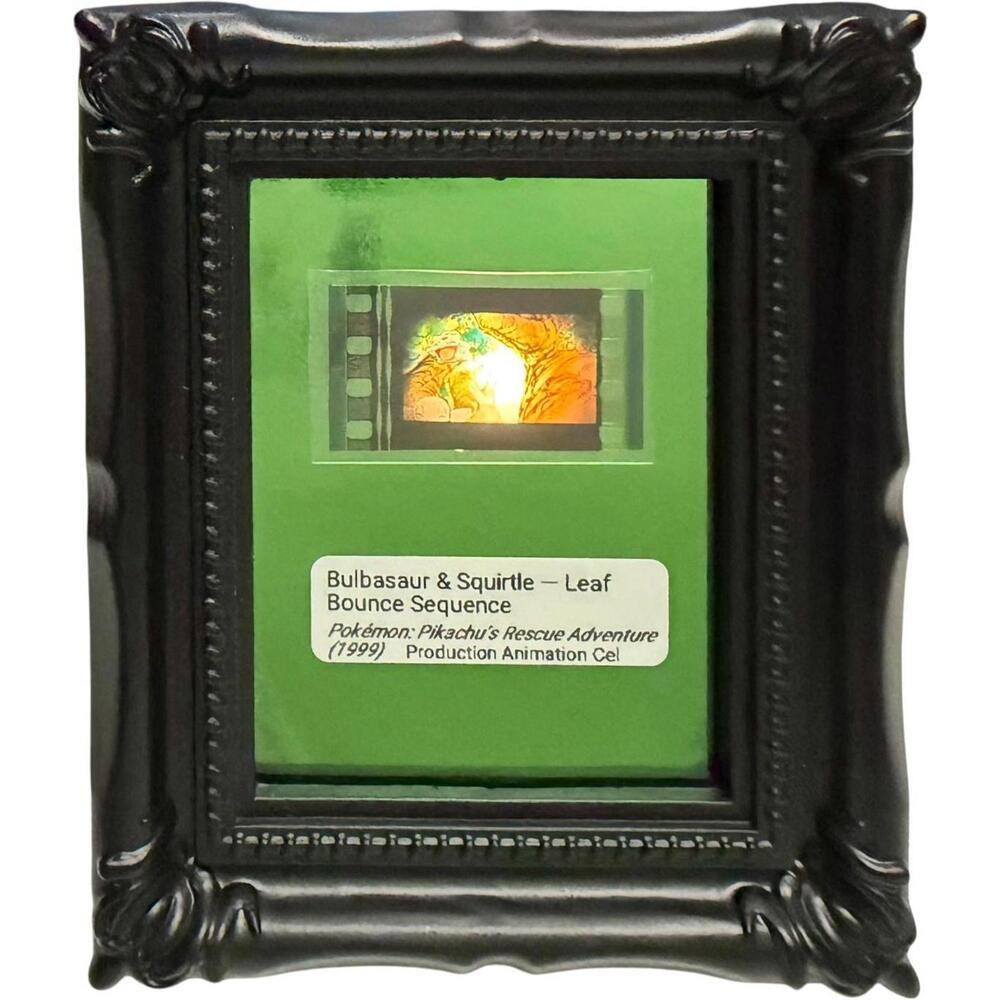 Pokémon Bulbasaur & Squirtle Production Cel Art 1999 Light Up Framed 3.5"x4.5"